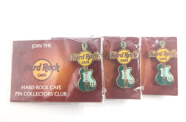 Lot 3 Hard Rock Cafe Collectors&#39; Club HRC Icon Guitar Pins Advertise Green...NIP - £15.10 GBP