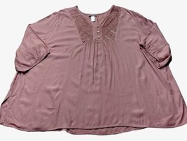 Catherine’s Size 3XL XXXL 3/4 Sleeve Top Chevron Pattern Pink V Neck READ - £7.89 GBP