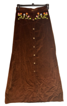 Vintage Embroidered floral Skirt Brown velvet Velour Long slim Maxi 28&quot; - £40.68 GBP