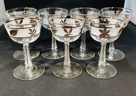 7 Vintage Libbey Silver Leaf Frosted Stemmed Champagne Glasses MCM - $42.56