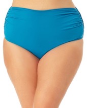 MSRP $64 Anne Cole Plus Size High-Waist Shirred Bottoms Aqua Size 24W - £20.32 GBP