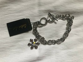 Cookie Lee Silver Colored Bracelet With Flower Charm With Crystal NWT - £5.55 GBP