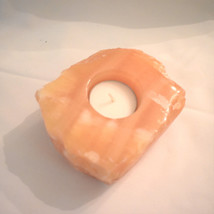 Natural Orange Calcite Tea Lite Candle Holder, Handcrafted 4-1/4 Inch - $18.80