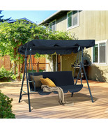 Porch Swing Hammock Bench Lounge Chair Steel 3-seat Padded Outdoor w/ Ca... - $199.00