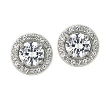 3.00 Ct Simulated Diamond 14K White Gold Plated Halo Stud Earrings For Women&#39;s - £26.89 GBP