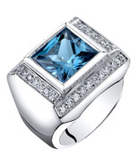 Men&#39;s Sterling Silver 5 Carat London Blue Topaz Princess Cut Ring - £174.22 GBP