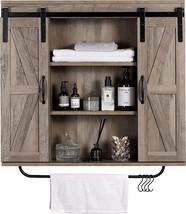 Rustown Rustic Wood Wall Storage Cabinet with Two Sliding Barn Door, 3-Tier - £139.70 GBP