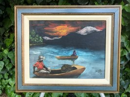 Louverture Poisson Original 1960s Modern Seascape Vintage Haiti Art Oil &amp; Canvas - £1,688.98 GBP
