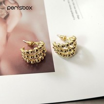 Peri&#39;sBox Three Layered Multi Gold Balls Hoop Earrings for Women Chunky Solid Go - £10.48 GBP