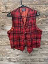 Pendleton Red Black Plaid Mens Button Up Wool Vest Size Small - See Details - $21.78