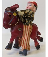 Vintage 1940&#39;s (Japan) CELLULOID Wind-up Mechanical DONKEY with Rider To... - £120.64 GBP