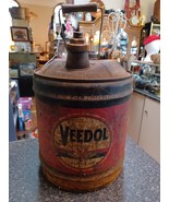 Vintage Veedol Tractor Oil Empty 5-Gal Metal Can Flying V PA Wood Handle - $123.74
