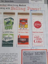 Coca-Cola Catalog Order Sheet for Matches -Missing one.  8 X 10 Sheet 1963 Used - $1.49