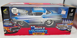 VINTAGE &quot;MUSCLE MACHINE&quot; 1958 CHEVY IMPALA SILVER/BLUE &quot;TOO COOL&quot; NEW IN... - $197.99