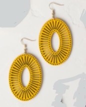 Plunder Earrings (New) Bright Yellow Oval Wood Shapes - 3.25&quot; Drp - (PP001) - £12.99 GBP