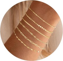 Gold Bracelets for Women 14k Real Gold Filled Bracelet Stack Non Tarnish... - £29.40 GBP