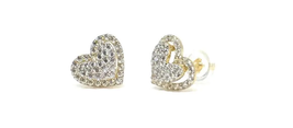 ADIRFINE 10K Solid Gold Cubic Zirconia Heart Stud Earrings - £96.48 GBP