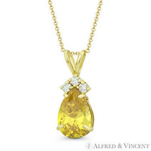 Pear-Shaped Simulated Citrine Round Cubic Zirconia CZ Pendant in 14k Yellow Gold - £60.93 GBP+