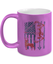 Hunting Mugs Hunting Bow Deer American Flag Pink-M-Mug  - £14.42 GBP