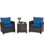 3 Pieces Rattan Patio Furniture Set with Washable Cushion-Peacock Blue -... - $396.74 CAD