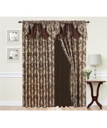 NATASHA FLOWERS BROWN CURTAINS WINDOWS PANELS WITH ATTACHED VALANCE 2PCS... - £39.10 GBP