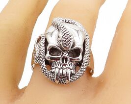 925 Sterling Silver  Vintage Shiny Snake &amp; Skull Head Band Ring Sz 12.5 ... - $89.88