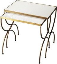 Nesting Tables BACCHUS Minimalist Distressed Gold Metalworks Gray Set 2 Marble - £718.48 GBP