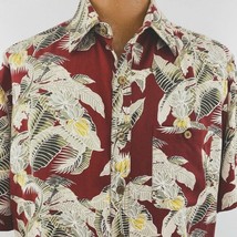 Island Republic Aloha Hawaiian XL Shirt Burgundy Floral Palm Leaves Bird - £31.86 GBP