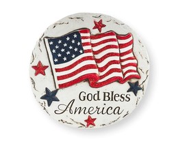 American Flag Stepping Stone 11.6&quot; Round Cement Red White Blue God Bless America - $39.59