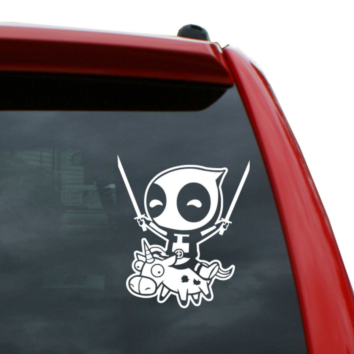 Deadpool on Unicorn Vinyl Decal | 5" tall