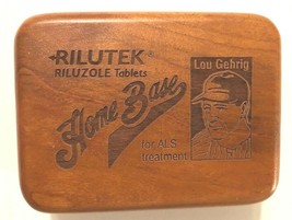 LOU GEHRIG Rilutek Riluzole Tablets Homebase ALS Vintage Wood Carved Box J446 - £45.02 GBP
