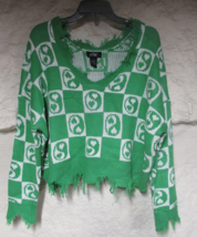 Just Polly Green and White Distressed Yin Yang Cropped Sweater Sz. L - $33.64