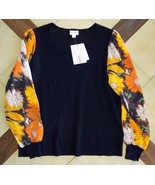 LULAROE Black Sweater PENNY Top w/ Semi-Sheer Autumn Floral Sleeves (S) NWT - $19.50