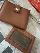LODIS Bifold Wallet + Card Case Brown Leather 4.75&#39;&#39;x 3.5&#39;&#39; Logo Coin Purse - £30.85 GBP