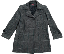 Vintage Alorna Wool Blend Gray Plaid Double Breasted Coat Jacket Size La... - £19.65 GBP