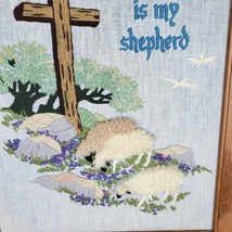 Gospel Text Line Vintage Crewel Picture Religious Lord is My Shepherd - $24.75