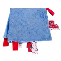 Baseball Lovey Security Blanket Tags Blue Red Swiss Dot Square Homemade - £9.26 GBP