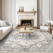 Washable Area Rug 9X12 - Living Room Farmhouse Vintage Oriental, 9X12 Grey/Blue - £200.78 GBP