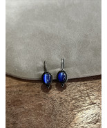 925 STERLING SILVER DANGLING OVAL BLUE CAT&#39;S EYE Clip/Pierced EARRINGS #... - $19.12 CAD