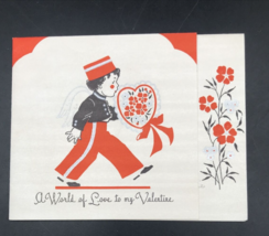 VTG Cherub Angel Bellhop w/ Heart Candy Box Vellum Paper Valentine Greeting Card - £9.58 GBP