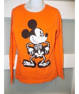 Disney Glow in the Dark Orange LS Mickey Mouse Skeleton T-Shirt Size 7/8... - $14.10