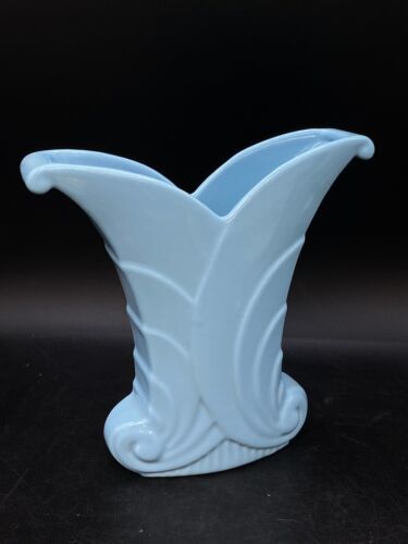 Vintage Baby Blue Abingdon 512 Art Deco Vase Swirl 7” - $33.85