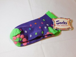 Horizon Socks 1 Pair Low Socks 29353 Size 7-8.5 Purple Lime Green Dots NWT - £8.20 GBP