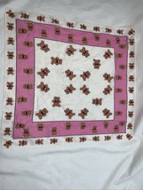 Scarf Vtg Made in Japan Color Fast Square  Bandana Pink Teddy Bear Cotto... - $13.85