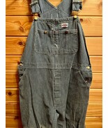 VINTAGE MENS DICKIES OVERALLS Hickory Stripe Bib Blue-White Carpenter 42x32 - $52.79 CAD