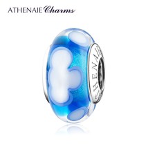 New Murano Glass Beads 925 Sterling Silver Bule Sky Clouds Charms for DIY Bracel - £37.10 GBP