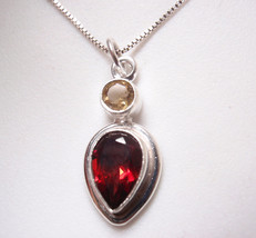 Faceted Garnet and Citrine 925 Sterling Silver Necklace - £12.50 GBP