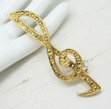 Vintage 1980s Music Note Treble Clef Gold tone BROOCH Pin Jewellery Musician - £7.92 GBP