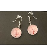 Acrylic Ball w/Pink Tree Earrings ~ Silver Alloy ~ 1.5&quot; Drop Dangle Earring - $14.96