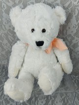 Animal Adventure White Teddy Bear Orange Bow Sitting 14&quot; Plush Stuffed Toy 2018 - $24.99